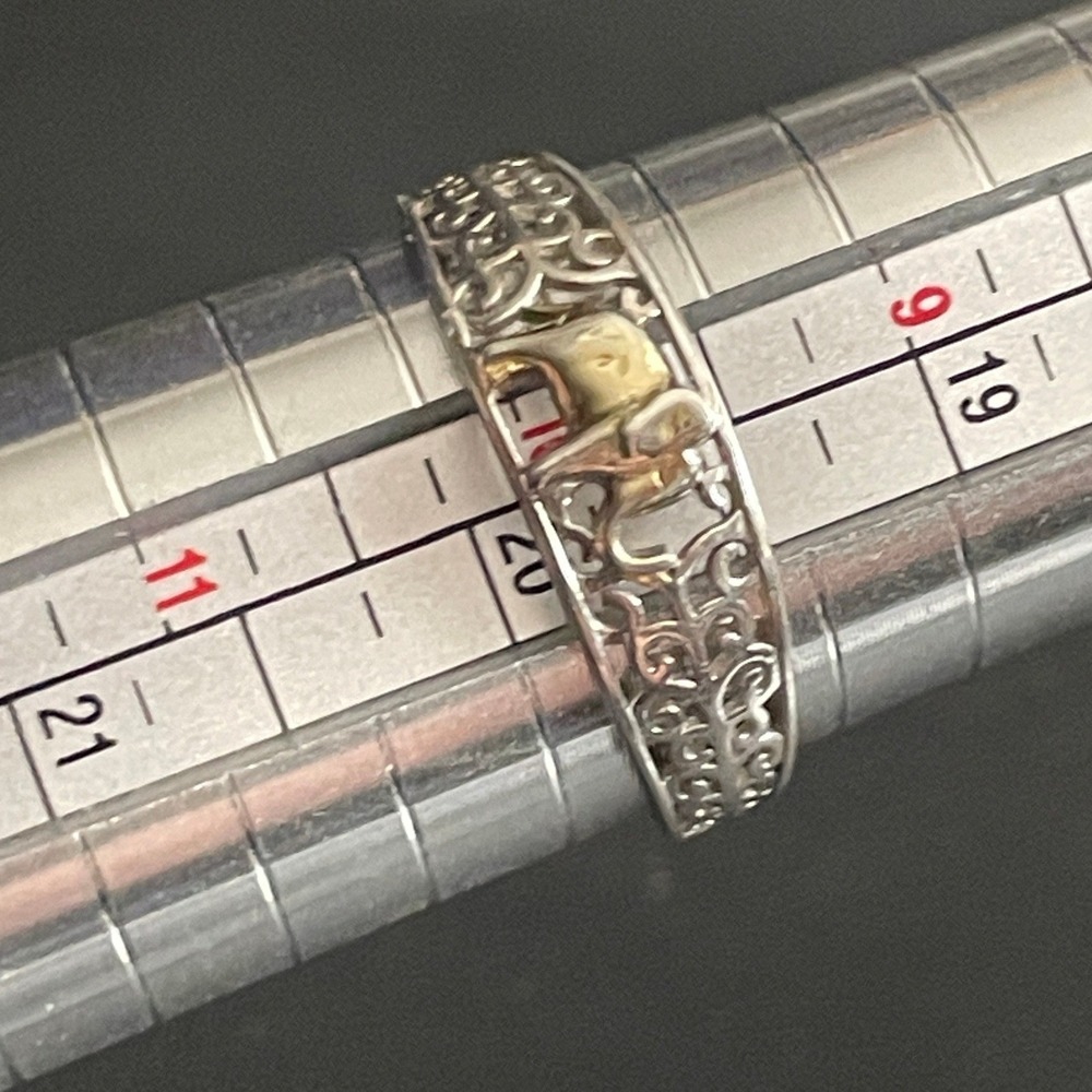 Vintage Sterling Silver Elephant Ring Filigree Band Two Tone Boho 925 Size 10 - Picture 9 of 10
